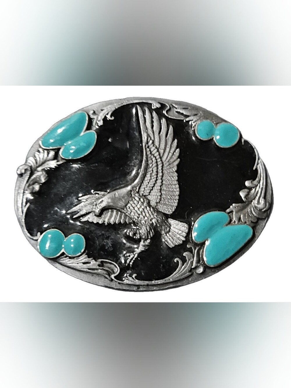 Siskiyou 1994 Eagle Belt Buckle H-7 Turquoise Inlay Western USA